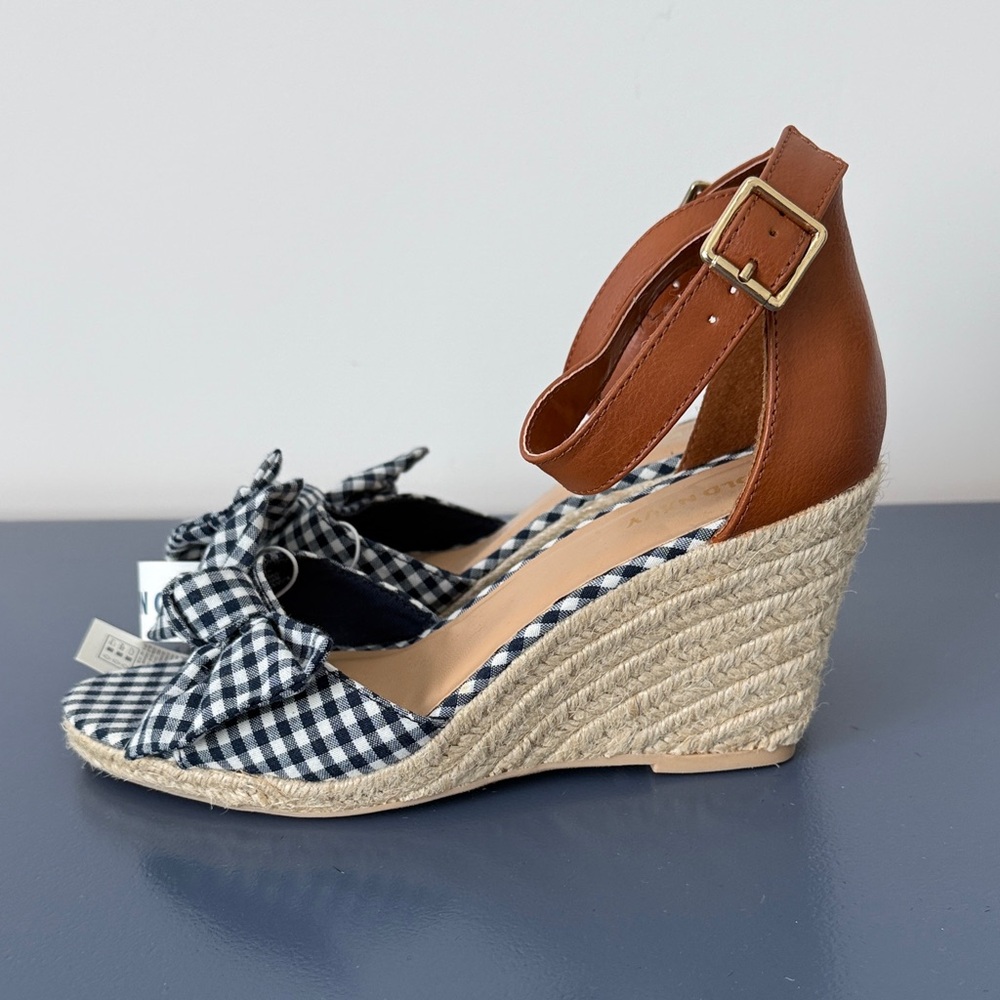 “OLD NAVY” Gingham Bow Espadrille Wedge Sandals - Picture 5 of 6